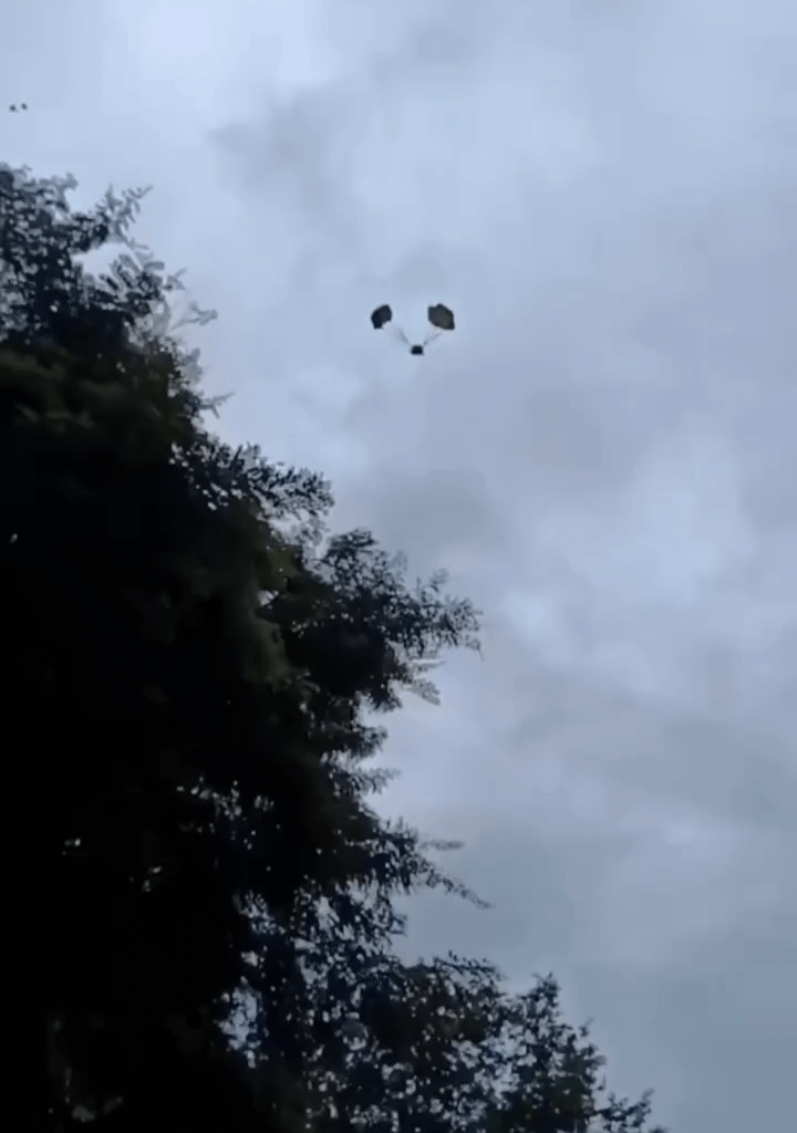 Myanmar Air Force air drops landing on the MNDAA (majority ethnic-Chinese Paramilitary Force) Position during fighting inside a Myanmar Army Battalion base in Lashio (July 2024)