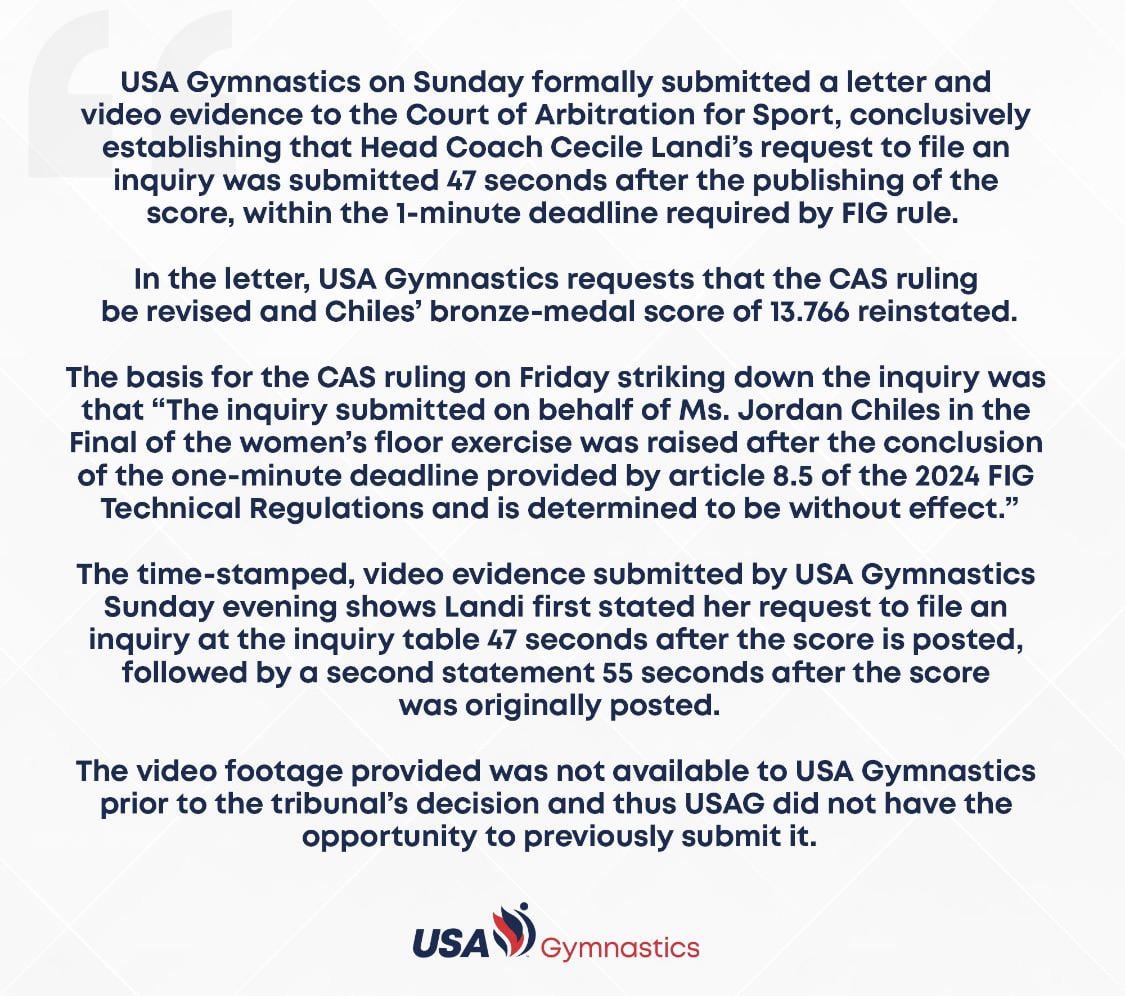 USA Gymnastics Submits Additional Evidence to CAS