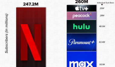 [OC] Netflix Subscriber Base Vs. Top Streaming Platforms