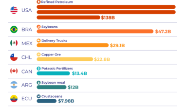 [OC] Some Countries Excel at Specific Products: These Are the Top Products Countries in the Americas Lead the World In.