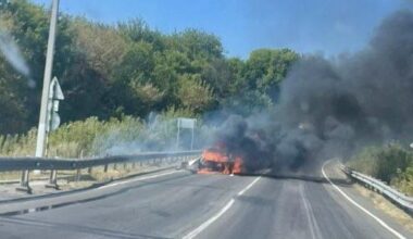 Ukrainian FPV drone struck a vehicle on the E38 highway in the Kursk Oblast. A Russian van burns on a bridge - in the town of Rylsk.