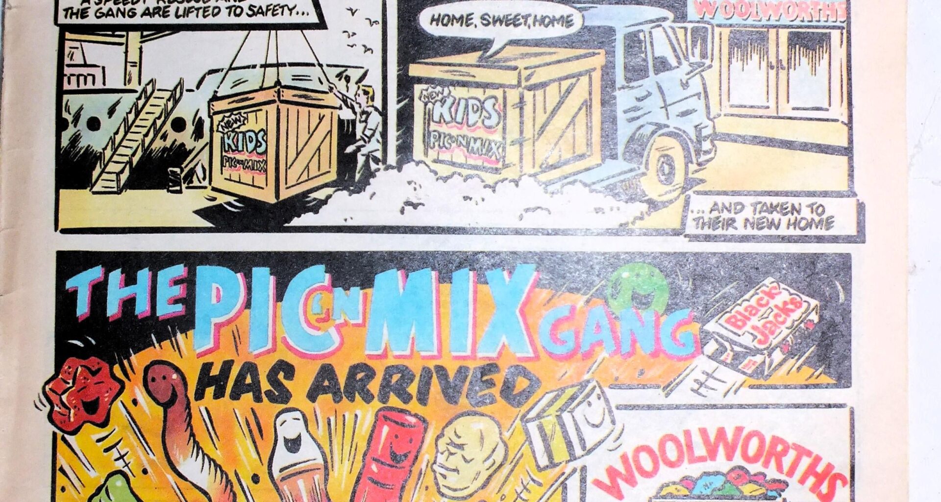 Pic 'n Mix arrives at Woolworths. From the Beano, Sept 17th 1988. Who knew they were interplanetary flotsam?