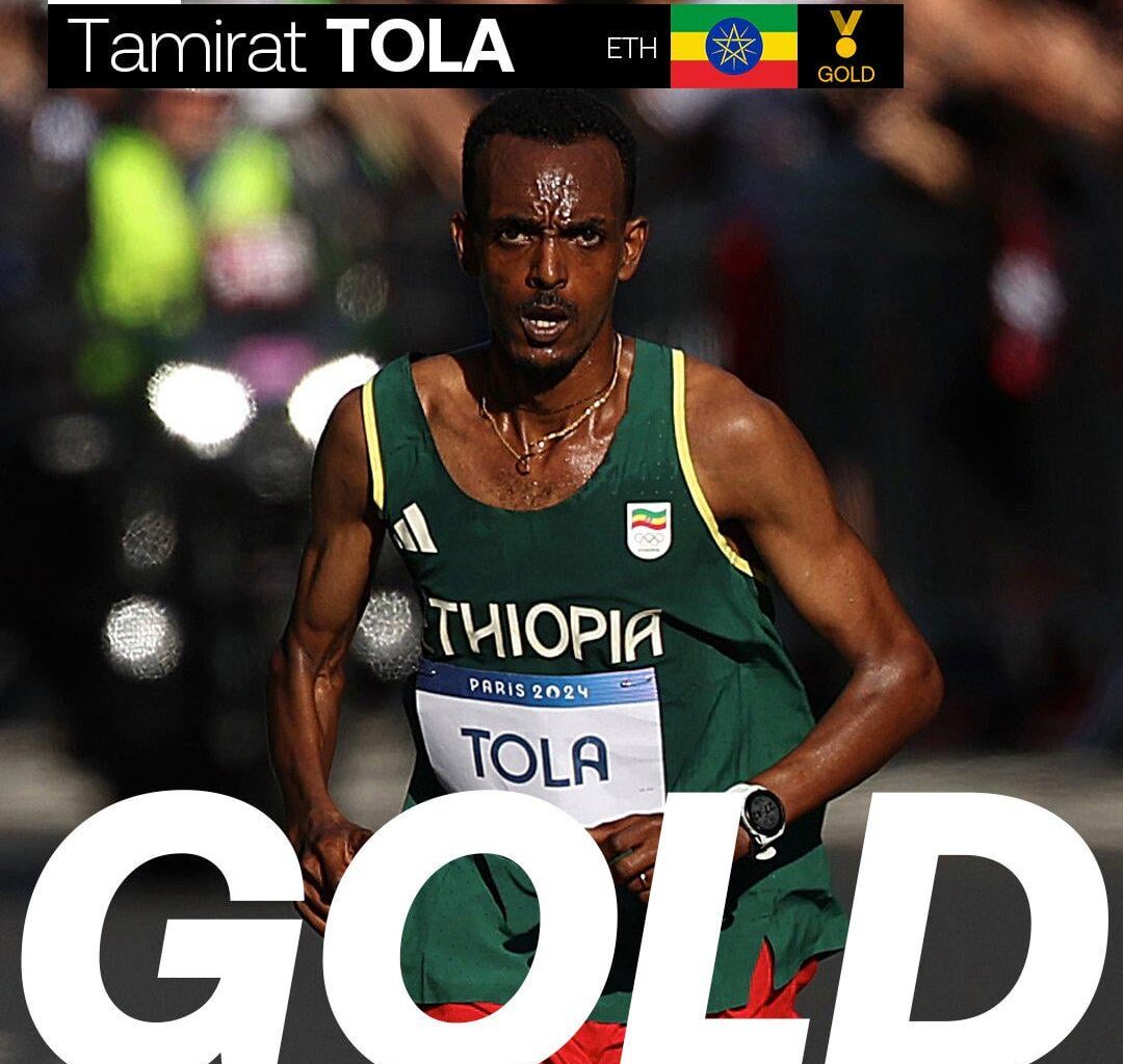 Tamirat Tola wins the Men's Marathon in a time of 2:06:26 - an Olympic record