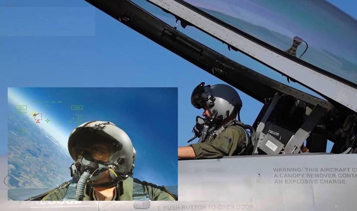 UA F16 pilots are outfitted with JHMCS helmet mounted sighting system made by Elbit. Left photo is stock.