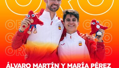 The first #gold of Day 12 goes to Spain!  Maria Perez & Alvaro Martin take victory in the first-ever marathon race walk relay mixed. It's a first gold for Spain in any race walk event since Barcelona 1992.