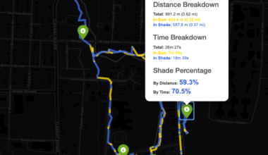 [OC] I mapped the shady spots on my dog walks - website in comments