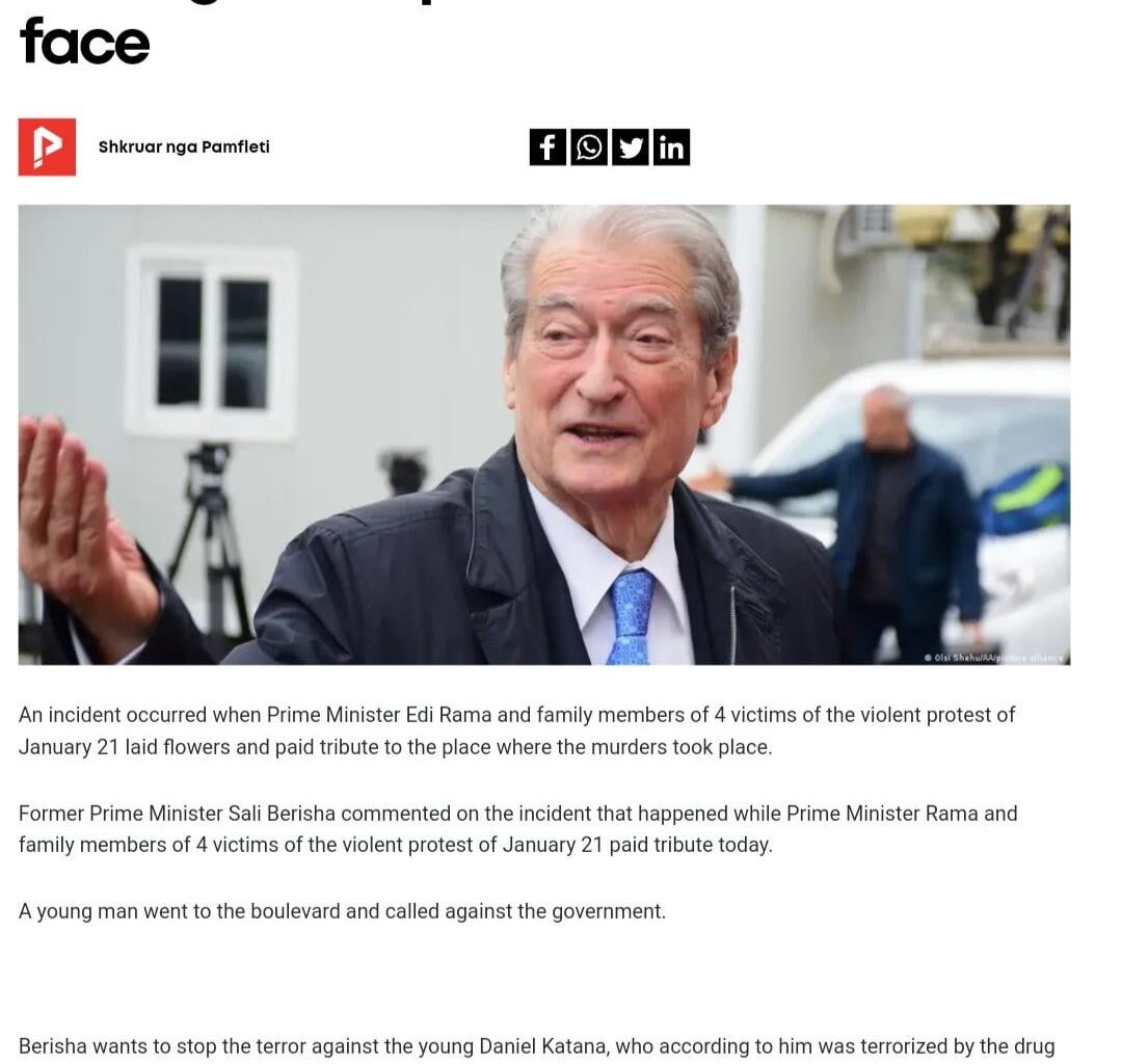 Young Man arrested because he peacefully protested Infront of Albanian Prime Minister Edi Rama, the leader of the opposition Sali Berisha: Stop the terror agianst the young man!