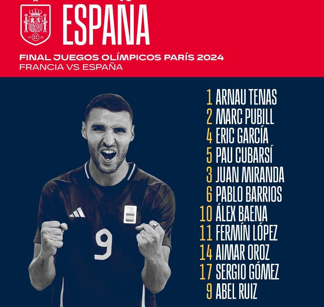 Pau Cubarsí, Eric García and Fermín López start for Spain in the Olympic Games Final against France.