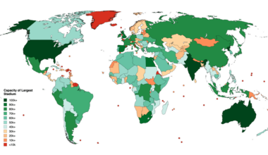 [OC] Largest Stadium (By Capacity) In Each Country and US State