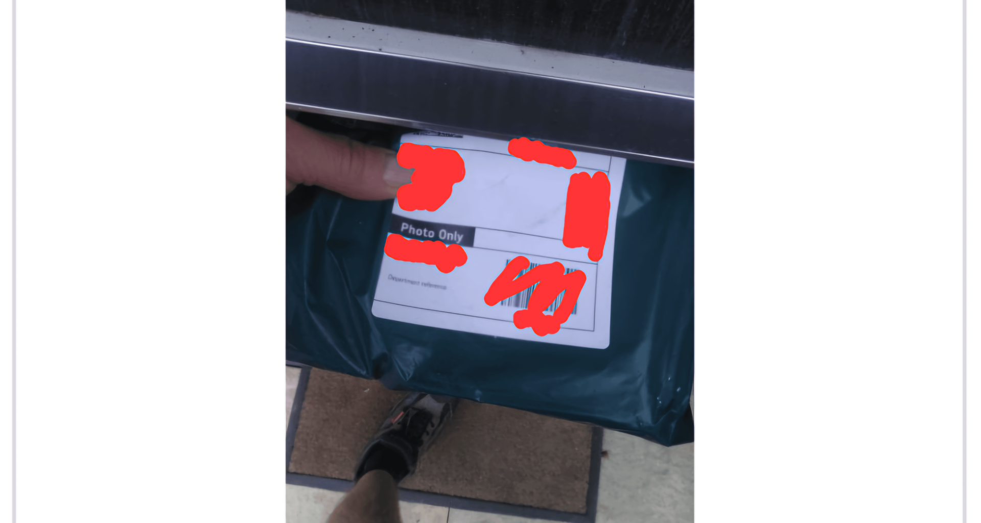 Proof of Delivery photo I received from Royal Mail today. I don't have a door mat.