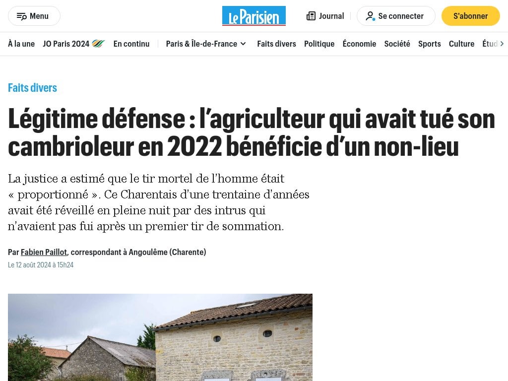 Légitime défense : l’agriculteur qui avait tué son cambrioleur en 2022 bénéficie d’un non-lieu