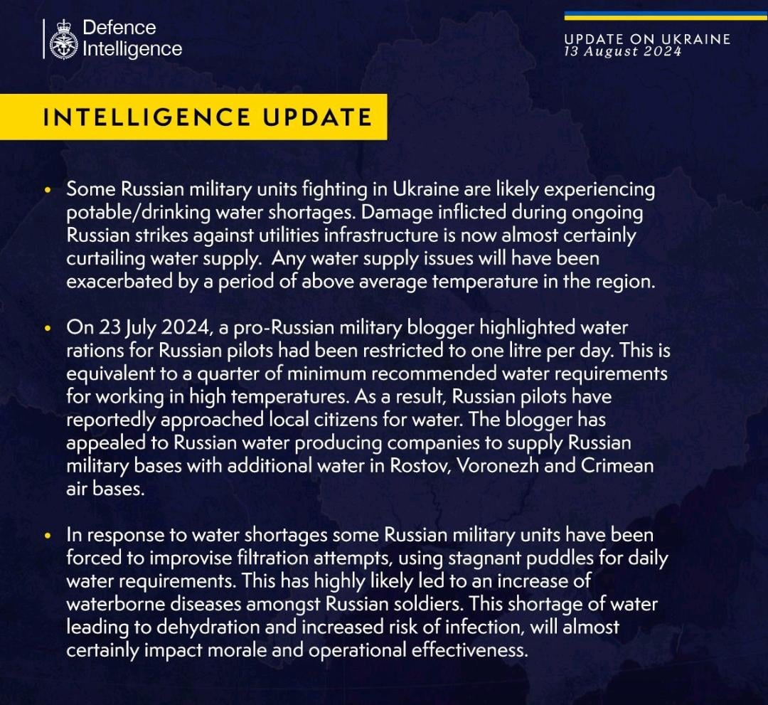 UK MOD - Russian military facing water supply issues