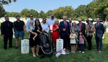 Trump slammed for smiling and making ‘disgraceful’ thumbs up at soldiers’ graves