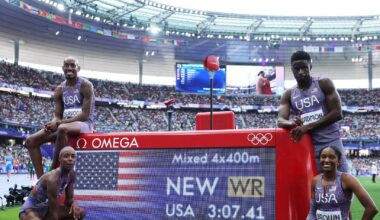 One of the hardest pictures from the 2024 Olympics. USA mixed 4x400 world record