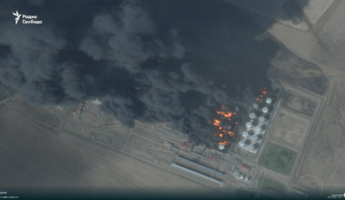 New satellite image of the fire at the Rosrezerv oil depot in the Rostov region: more than 10 fuel tanks are already engulfed in flames-Radio Svoboda(ru) telegram channel (more info in the comments)