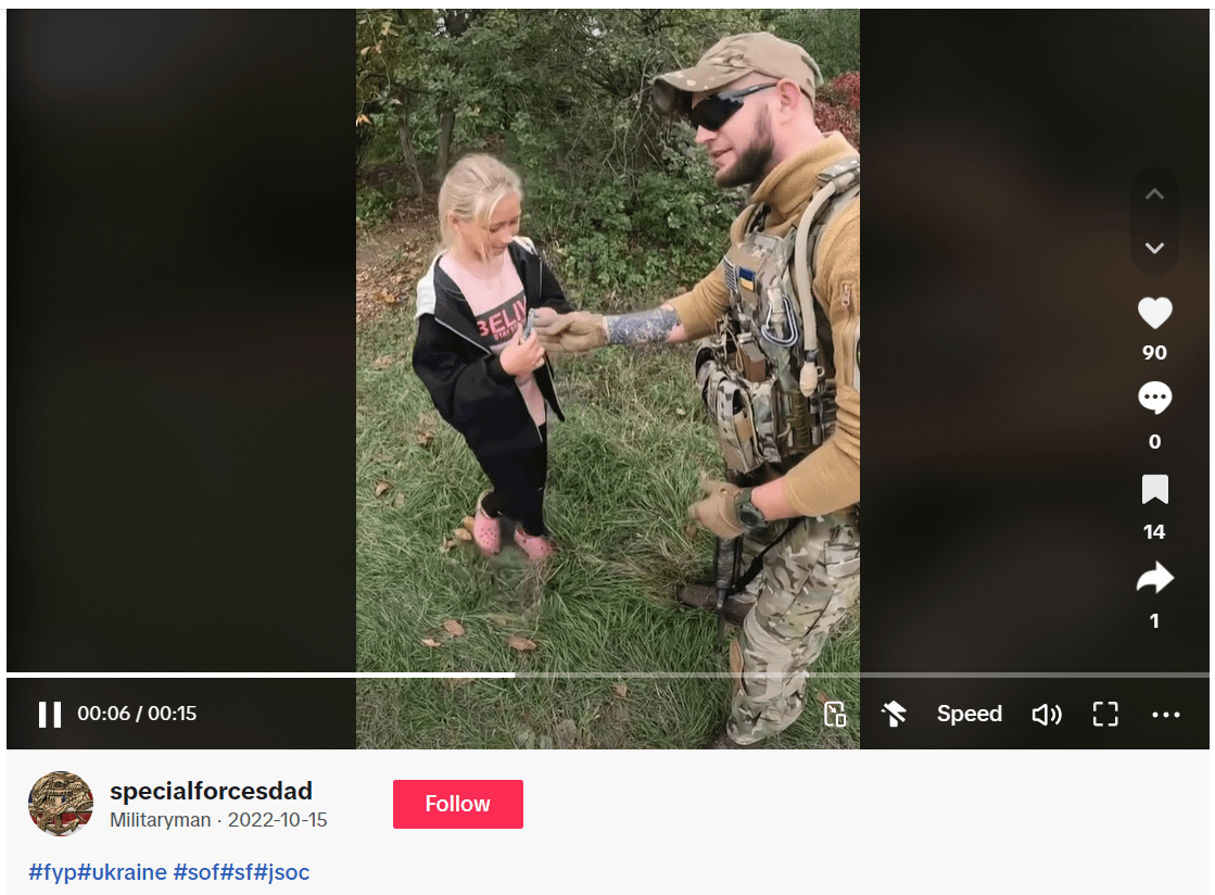 The video titled "UA soldier gives yellow blue bracelet to Russian girl" is from 2022 from a random tiktok account not 2024 be careful gentlemen