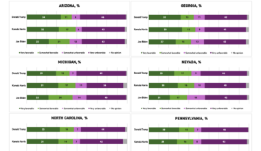 [OC] Favorability Ratings Of Trump, Harris, and Biden In Key Swing States