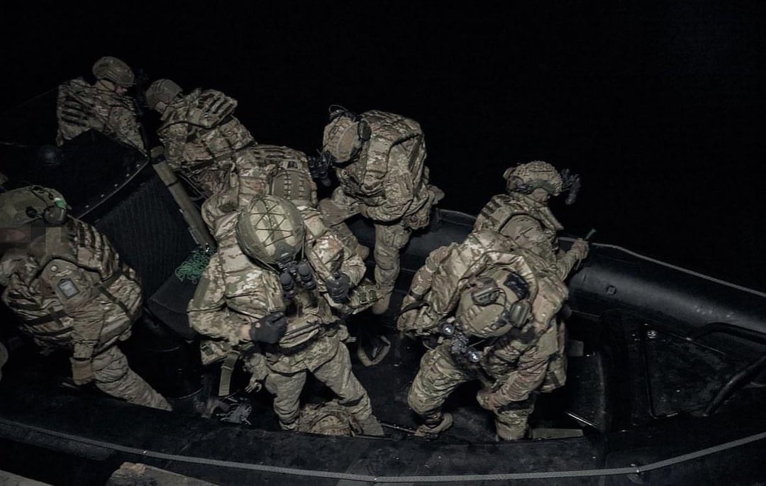 Operators from the Special Operations Forces of Ukraine (SSO - SOF) pictured operating at night across the Dnipro River.