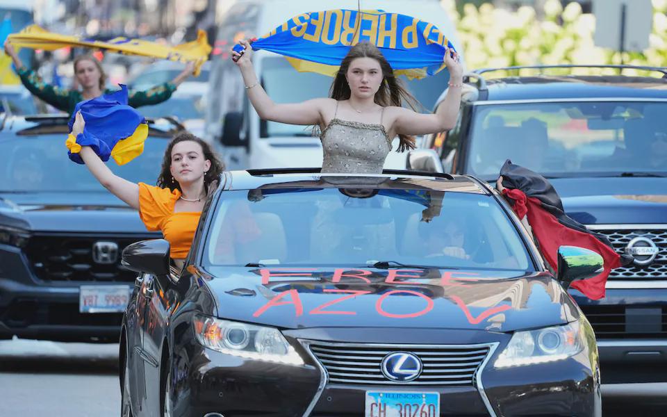 Pictured: Ukrainian supporters protest ahead of Democratic convention