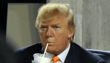 August 30, 2010 Trump drinks a milkshake with a straw at a Yankees game.