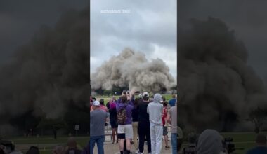 Moment skyscraper damaged during Hurricane in Louisiana is imploded