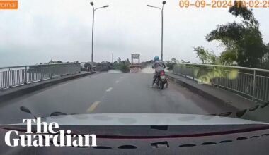 Dashcam shows moment bridge collapses in Vietnam following Typhoon Yagi