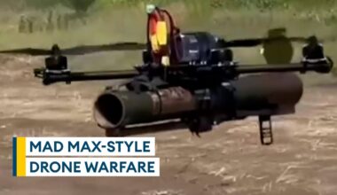 Drones on Ukraine's battlefield featuring unexpected items with a military twist