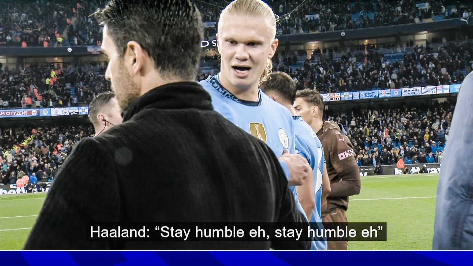 “Stay humble eh, stay humble” — Haaland to Arteta after the final whistle