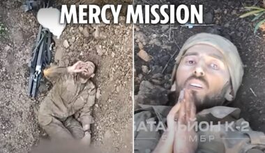 Incredible moment Ukrainian drone pilot takes pity on wounded Russian…replacing bomb with water