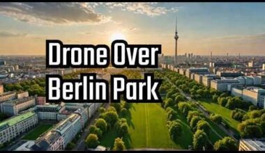 Drone flight over a park in Berlin, Germany