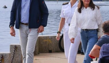 The King and Queen of Spain with Princess Leonor in Villagarcia de Arousa, after they visited the Princess at the  Navy Academy she is attending.