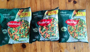 A tragic tale, told through the medium of three unopened bags of mixed veg, from the co-op five quid deal, that I found in the bottom of my freezer