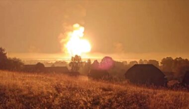 Massive blast after attack on a russian ammunition depot in Toropets [56.5032829, 31.7219694]