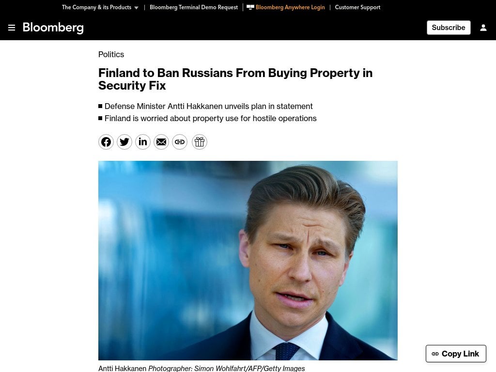 Finland will ban Muscovites from buying real estate for security reasons. The corresponding plan was announced by the Minister of Defense of the country, Antti Hakkanen -Bloomberg