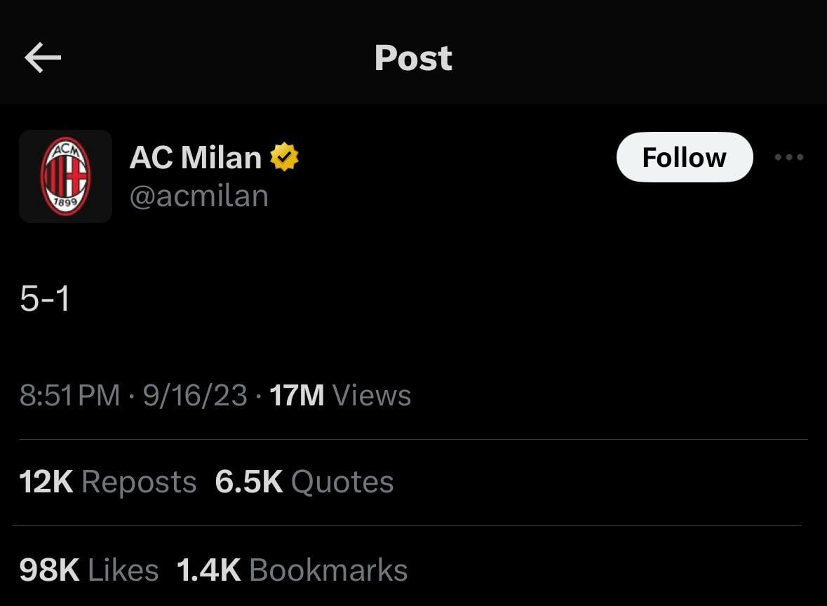 It’s been a year and we still don’t know who AC Milan were beating 5-1 in this tweet. I wish their admin was more clear smh.