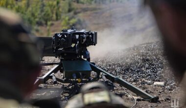 M2 Browning heavy machine gun (HMG) on a remote control device - being tested by soldiers from the 56th Motorized Brigade, of the Ukrainian Army - September 2024.