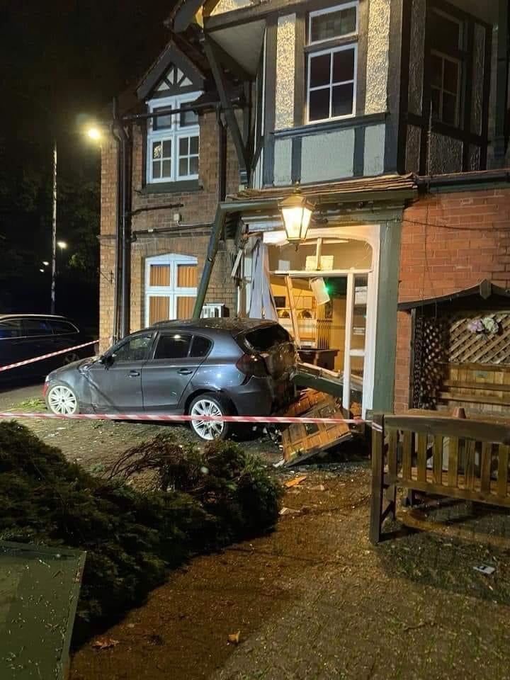 Just a friendly reminder: driving into the pub is a bad idea