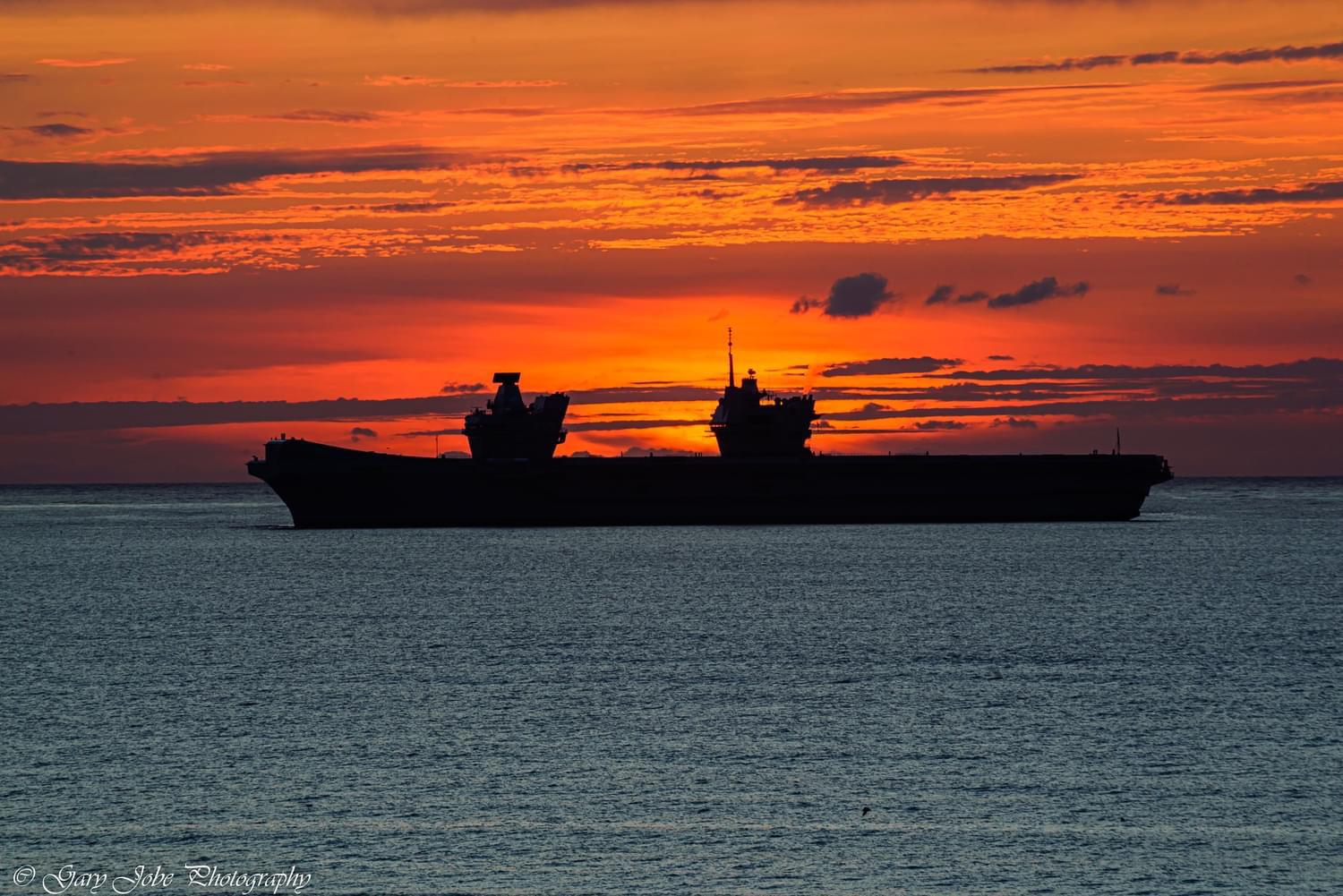 HMS Prince of Wales at anchor in St Ives Bay last night