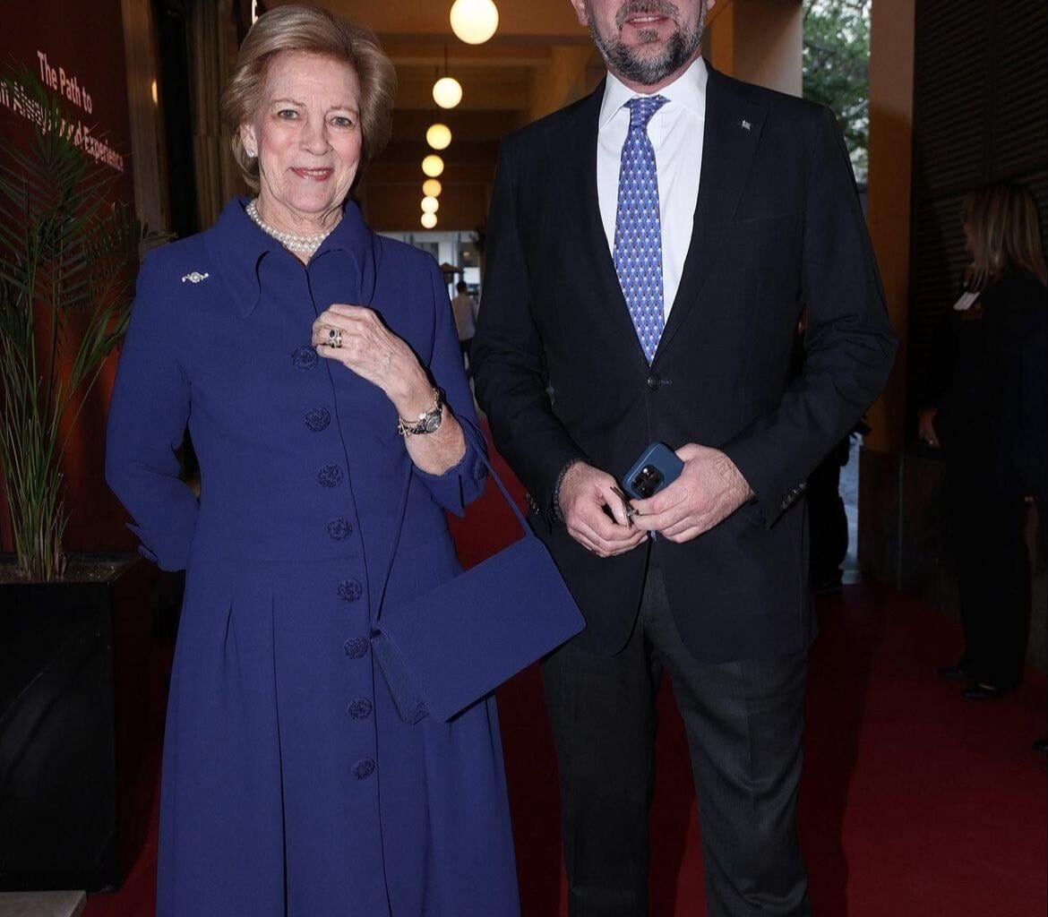 Queen Anne Marie of Greece and Prince Nicholas of Greece at the movie premiere at the Great Britannia Hotel