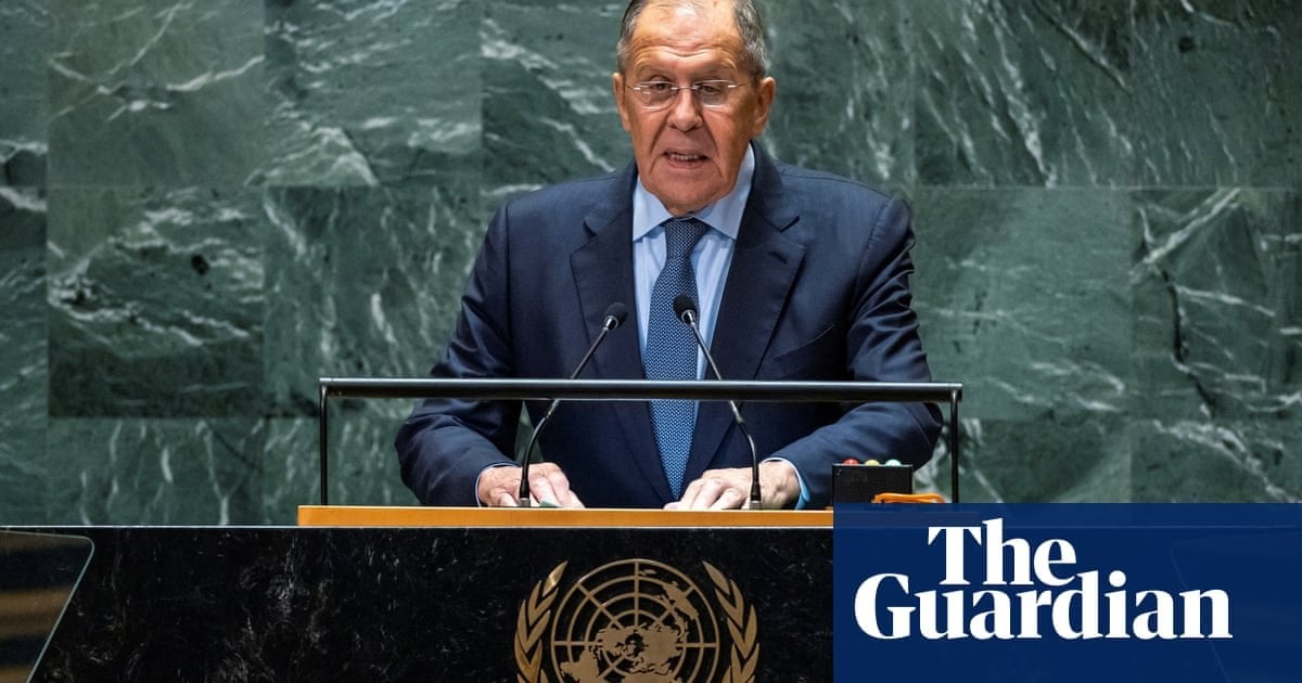 Top Russia diplomat warns west not to fight ‘nuclear power’ in UN speech | Sergei Lavrov accuses west of using Ukraine ‘to defeat’ Russia days after Putin shifts Moscow’s nuclear posture