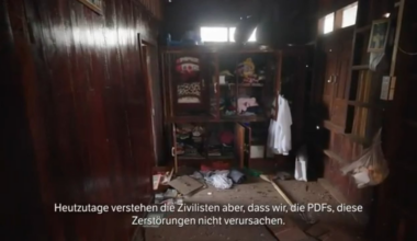 Excerpt from a recent  German mini-documentary about the Myanmar/Burmese Anti-Junta People's Defense Force: a Junta Airstrike happens in the middle of an interview