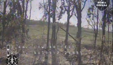 The Russian occupier tried to shoot down the drone with his assault rifle but failed. Pokrovsk, eastern Ukraine.