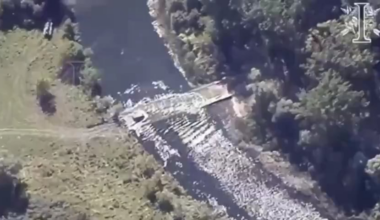 Ukrainian drone footage of the destruction of another Russian pontoon bridge in Kursk Oblast, Russia.