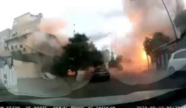 Dashcam footage of a rocket impact in Kiryat Bialik, Israel