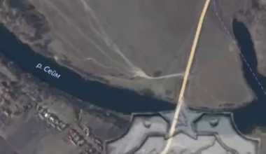 Russian footage from inside a vehicle driving to the bridge over the Seym river right during the Ukrainian attack. Near Karyzh, Kursk Oblast, Russia.