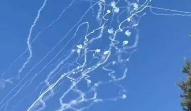 Iron Dome intercepting Hezbollah rockets over Safed, Israel today