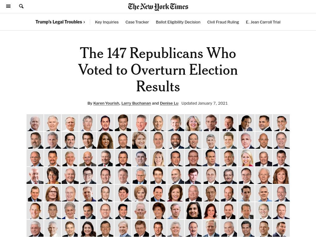 These are the 147 traitors who voted to overturn the 2020 election. Every single one of them should be defeated in November.