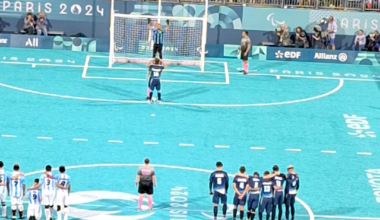 Fan view of the penalty shootout in the final France Argentina in blind football