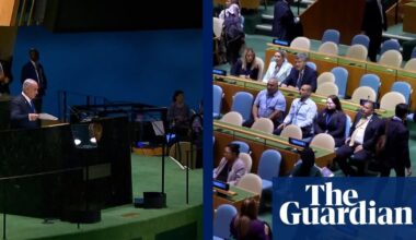 Delegates walk out of UN general assembly chamber as Benjamin Netanyahu takes podium – video