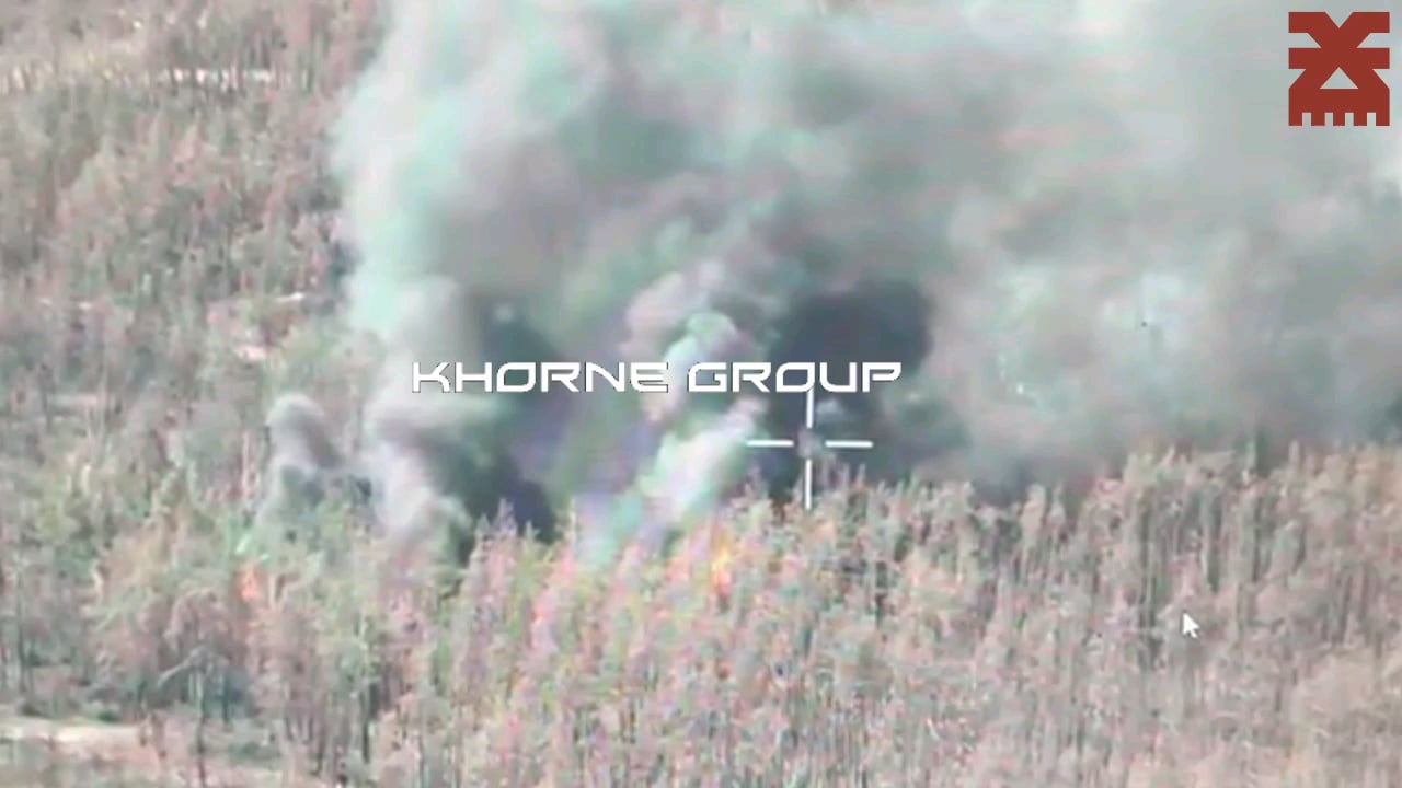 Khorne Group drone dropping thermite to set fire to Russian position in forested area. Published on September 4, 2024 (Location not mentioned)